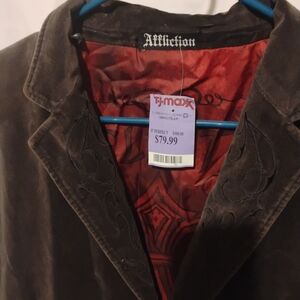 Affliction Brown Jacket with Red Lining
